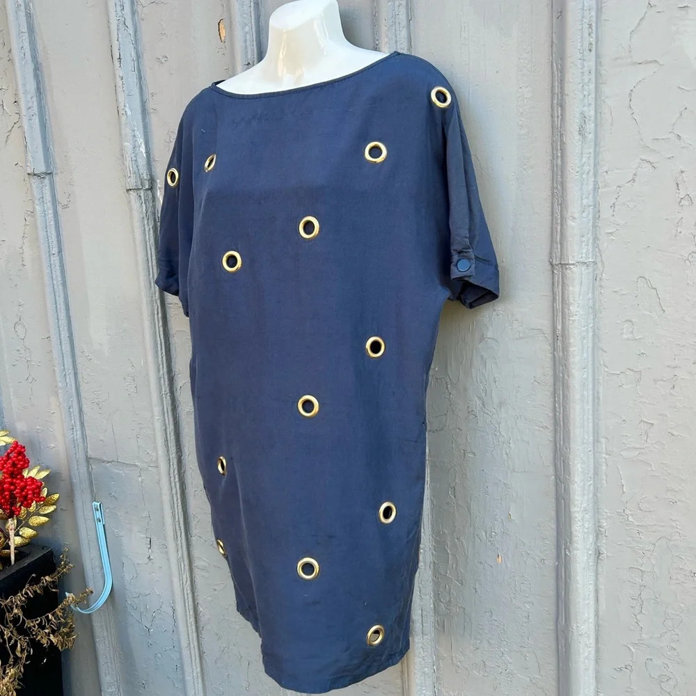 Stella McCartney Navy Silk Grommet Dress, size 38 - Picture 7 of 16